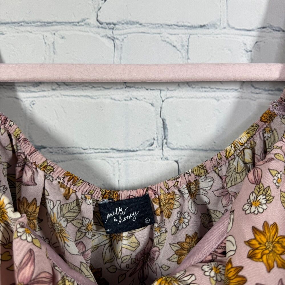 Milk & Honey Crop Tie Blouse Women Medium Floral Bohemian Cottage Top - Picture 3 of 8